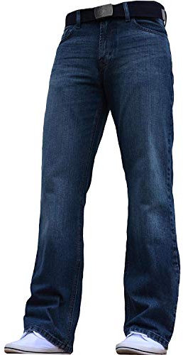 BNWT New Mens Wide Leg Bootcut Flared Blue Heavy Denim Jeans All Waist & Sizes Dark Blue 32W X 32L