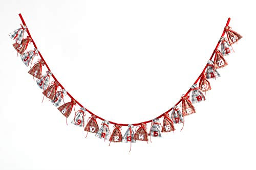Heitmann Deco Adventskalender Kette zum Befüllen und Aufhängen - Stoff-Adventskalender - Grau, Beige, Rot, weiß