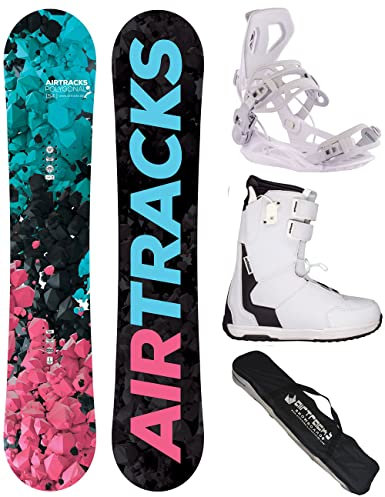Airtracks Damen Snowboard-Set Freestyle Freeride Polygonal Hybrid Rocker 148 + Snowboard Bindung Master W + Snowboardboots Master QL W 37 + Sb Bag