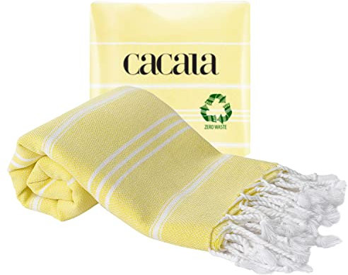 Cacala Paños de cocina 100% algodón turco, altamente absorbentes, suaves, de secado rápido, con lazo para colgar, para gimnasio, yoga, baño, deportes, limpieza y cocina (23 x 36), amarillo claro