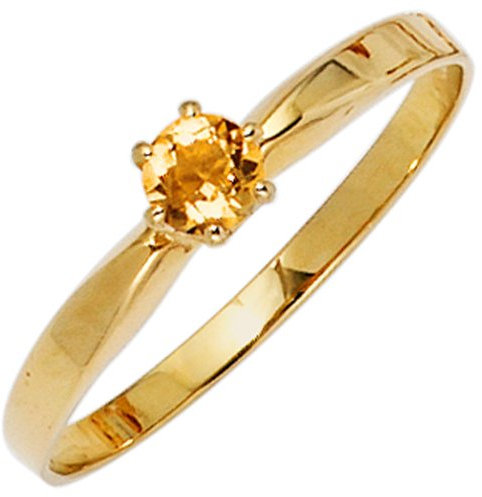 Ring Damenring mit Citrin gelb-orange & 585 Gold Gelbgold schlicht, Ringgröße:Innenumfang 52mm ~ Ø16.6mm