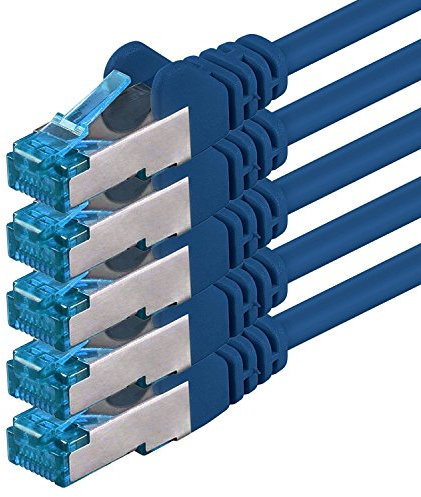 1aTTack.de 1.5m - CAT6a - network cable blue - 5 pieces CAT 6 A patch cable 10000 Mbit s SFTP PIMF 500 MHz compatible with CAT5 CAT6 CAT7 DSL Internet Switch Router