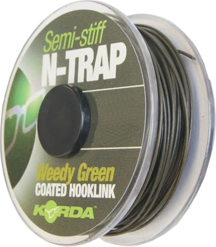 Korda N-Trap Semi Stiff Weedy Green, 20lb 20m, Coated Braid Hook Link Material, Tough Stiff Coating, Matt Finish, Ideal for Combi-Rigs & Boom Sections, Versatile Colour Options