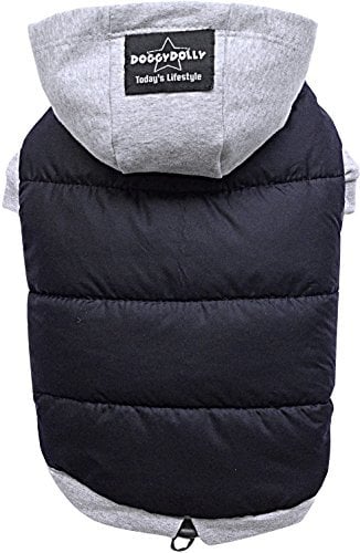 Doggy Dolly W109 Hundejacke Wasserabweisend mit Kapuze, schwarz/grau, Wintermantel/Winterjacke, Größe : M