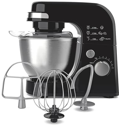 Hamilton Beach Electric Stand Mixer, 4 Quarts, Dough Hook, Flat Beater Attachments, Splash Guard 7 Speeds with Whisk, Black