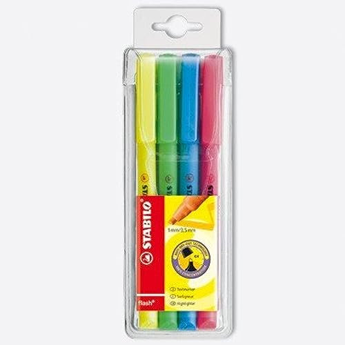 STABILO Textmarker-Set, 4er Pack, 1,5mm, Gelb, Schmale Keilspitze, Umweltfreundlich, Schüler und Büromitarbeiter, Papiertauglich, 192417031, 213643031