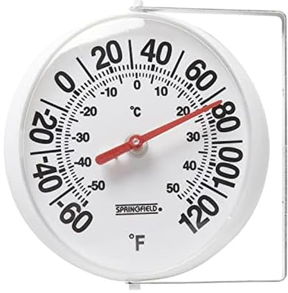 Springfield Big and Bold Thermometer with Mounting Bracket, Indoor Outdoor Thermometer, Easy to Read Numbers for Patio, Pool, and Indoor Areas, 5.25-Inch, White