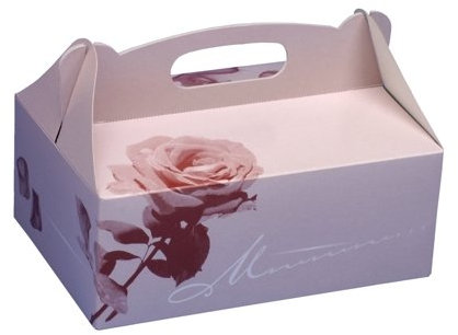 Papstar eckige Gebäck-Kartons, 16cm x 10cm x 9cm rosé mit Tragegriff PS18850 (20 Stck.)
