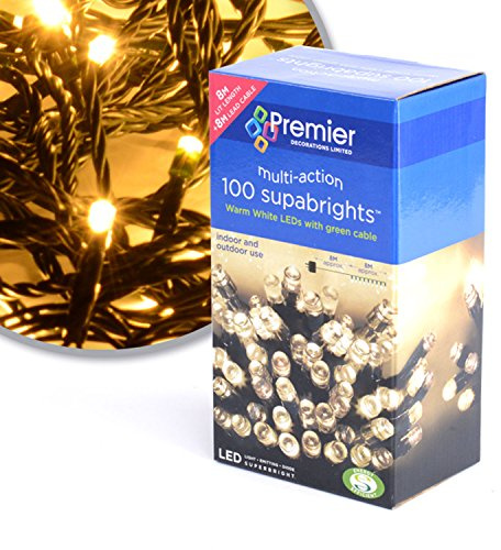 SUPER BRIGHT SELV 100 LED LIGHTS - DECORATIONS - IN / OUTDOOR - MULTI-ACTION - WARM WHITE
