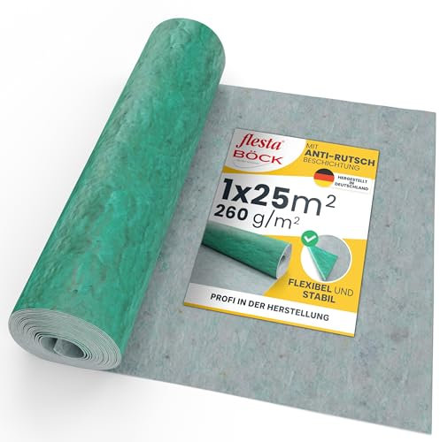 Haft-Vlies Abdeckvlies Malervlies von flesta® Premium-Qualität 25m Rolle 260g/m² Anti-Rutsch Beschichtung Durchsickerungsschutz für Flüssigkeiten Abdeckfliesse Malerfliesrolle Abdeckflies rutschfest