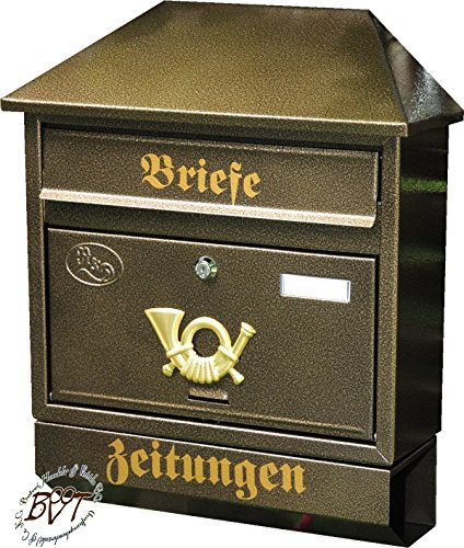 Briefkasten Walmdach edel messing gold goldfarben Zeitungsfach Zeitungsrolle Postkasten W/m