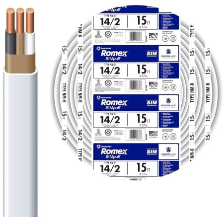 Southwire Romex Brand Simpull Solid Indoor 14/2 W/G NMB Cable 15ft coil - SW# 28827426