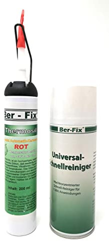 Ber-Fix® Thermosil 260°C Hochtemperatur Silikon Schwarz hitzebeständige Dichtmasse Motor Ölwannendichtmasse Backofen Kleber + 400ml Extrem Industriereiniger als Oberflächenreiniger
