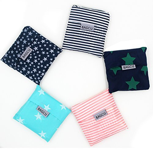 Bagcu Einkaufstaschen, faltbar, wiederverwendbar, praktische Form, Nylon, zum Einkaufen, Reisen, Camping und Wandern verwendbar, Set mit 5 Stück 5 Colors in a Set