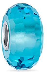 Bling Jewelry Facetado Translúcido De Cristal De Murano Aqua Blue Charm Bead Para Mujer Para Adolescente Encaja Pulsera Europea .925 Plata De Ley