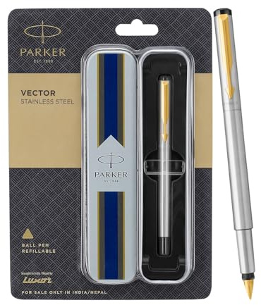 Parker Vector Stainless Steel GT Gold Trim Fountain Pen