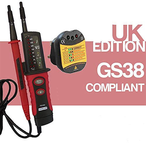 Leaderman TPT900 2 Pole LED Voltage And Continuity Tester (12, 24, 36, 50, 120, 230, 400 Volt AC/DC) PLUS Audible LED Socket Tester (100 To 230 Volt), GS38 Compliant