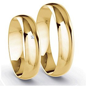 JC Trauringe Gold 333 Paarpreis Poliert I Traumhafte Eheringe breit 5 mm I Partnerringe Gelbgold mit Gravur in edler Schatulle I Klassische Hochzeitsringe Herrenring & Damenring mit Stein (Profil 5)