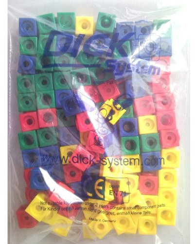 100 Steckwürfel 4-farbig (rot, gelb, grün, blau), 1,7cm, allseitig steckbar