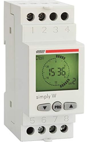 VEMER VE513800 SIMPLY-W - Interruttore Orario Digitale, Timer con Programmazione Settimanale, 2 Moduli Din, Grigio