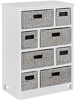 Tetbury Large Chest of Drawers with Whitewash Baskets. White hallway bathroom basket storage unit with solid sides and back. FULLY ASSEMBLED.
