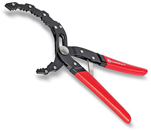 Powerbuilt Self-Adjusting Oil Filter Pliers, Adjustable Oil Filter Wrench, Grips and Turns Oil Filters from 2-1/4-Inch (57mm) to 4-3/4-Inch (120mm) - 942068