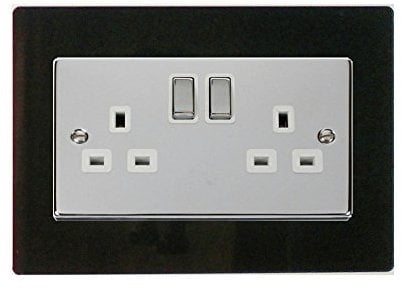 Focus Plastics DOUBLE LIGHT SWITCH SOCKET COLOURED ACRYLIC SURROUND FINGER PLATE - BUY 2 GET EXTRA 1 FREE (10 COLOURS) … (Black)