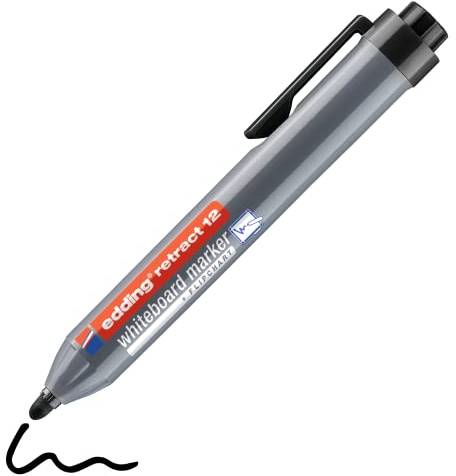 edding 12 Retract Whiteboardmarker - schwarz - 1 Whiteboard Stift - Rundspitze 1,5-3 mm - kappenloses Design - für die einhändige Bedienung auf Whiteboard, Flipchart, Magnettafel, Pinnwand, Memoboard
