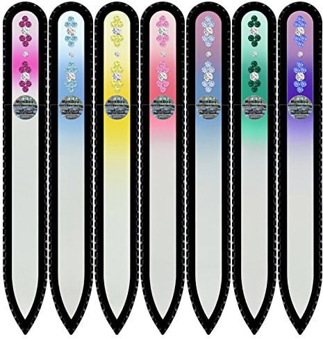 Mont Bleu Set of 6 + 1 free Crystal Nail Files hand decorated with crystals from Swarovski® | Universal Size, Hand Made, Czech Tempered Glass, Lifetime Guaranty
