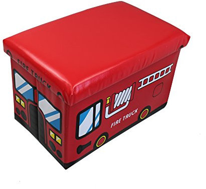 GMMH Hocker 49 x 31 x 31 cm Faltbarer Original Spielzeugbox Spielzeugtruhe Spielzeugkiste AufbewahrungsboxSitzhocker faltbar (Fire Truck)