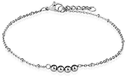 Bungsa Bettelarmband 4 Beads Edelstahl silber für Damen Fusskette (Edelstahl Armband Damenarmband Herrenarmband Bracelet Chirurgenstahl Schmuck)