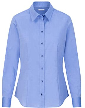 Seidensticker Damen City Langarm Regular Fit Uni Bügelfrei Bluse, Mittelblau, 62 EU