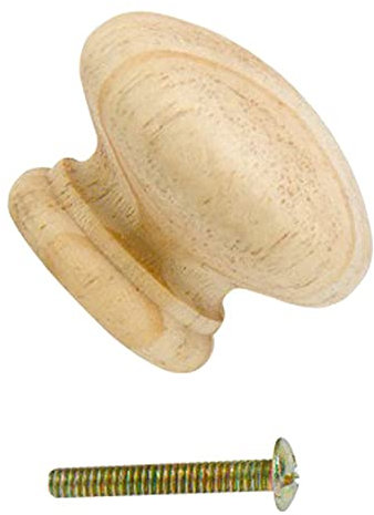 Merriway BH01264 (4 Pcs) Unlacquered Pine Cupboard Cabinet Door Knob, 30mm (1.3/8 inch) With Bolt & Insert - Pack of 4 Pieces, Brown