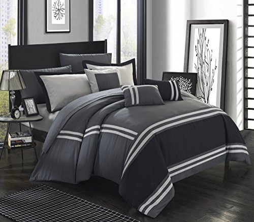 Chic Home Zarah Colorblock King Size Tröster-Set, 10-teiliges Kingsize-Bettwäsche-Set mit King-Size-Bettdecke, Kissenbezügen, dekorativen Kissen und Bettlaken-Set, Bett in Einer Tasche, King Size