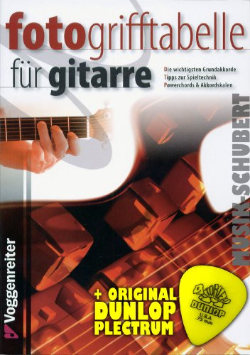 FOTO-Grifftabelle für Gitarre inkl. Plektrum - die einfachsten und wichtigsten Gitarrenakkorde in Diagramm und Foto - ideal für Anfänger (Taschenbuch DIN A5) von Jeromy Bessler und Norbert Opgenoorth (Noten/Sheetmusic)