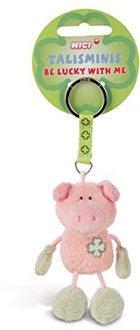 NICI 33687 - Schwein Beanbag Schlüsselanhänger Talismin 7 cm, rosa-grün