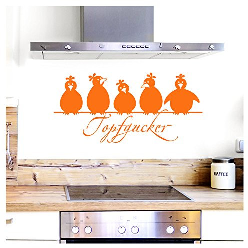 Grandora Wandtattoo Topfgucker 5 Vögel I orange 58 x 27 cm I Küche Spruch Zitat Aufkleber selbstklebend Wandaufkleber Wandsticker W862