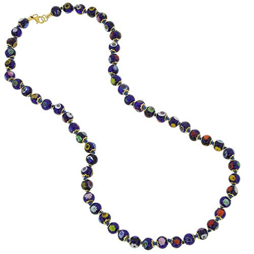 Glass Of Venice Collier en Verre de Murano Plus Long de 61 cm avec rallonge – Perles millefiori Italiennes Bleu Marine en Verre soufflé Fait à la Main – Colliers en Verre de Murano pour Femme