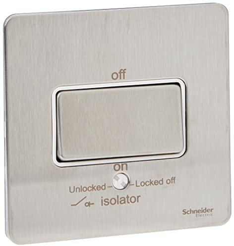 Schneider Electric Ultimate Screwless Flat Plate 10AX 3P Isolator Switch Stainless Steel White Insert
