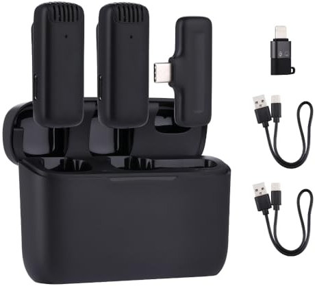 NK Wireless Microphone avec Étui de Chargement - Microphone de Lavalier sans fil pour iPhone/Android/PC/Laptop, Plug&Play, 2 Mics Diffusion en Direct, Vlog/TikTok, avec Réduction Intelligente de Bruit