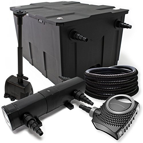 Wiltec Komplettset: CBF-550 Teichfilter bis 60000 L Teichfilteranlage, NEO10000 Teichpumpe 10000l/h 80W, CUV-236 Teichklärer 36W, 25m Teichschlauch 25 mm, HJ-943 Springbrunnen 800l/h 16W