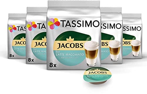 Tassimo Kapseln Jacobs Typ Latte Macchiato Weniger Süß, 5 x 8 Pads, 40 Kaffeekapseln