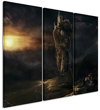 Leinwandbild 3 teilig Castle_In_The_Sky_3x90x40cm (Gesamt 120x90cm) _Ausführung schöner Kunstdruck auf echter Leinwand als Wandbild auf Keilrahmen