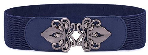 Syuer Damen Vintage Breiter Elastischer Stretch Taillengürtel Retro Cinch Gürtel (XL-XXL (88-114cm), Marineblau)
