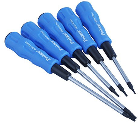 Pro'skit - Set di 5 Pro-Soft Screwdriver / Cacciaviti a Stella a Sei Punte (Torx) con Foro a Prova di Manomissione T05H T06H T07H T08H T09H, Fatto di Acciaio al Cromo-Vanadio di Alta Qualità