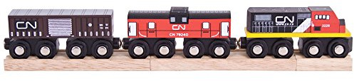 Bigjigs Rail CN Train, Wooden Engine & Wagon with Magnetic Couplings | Replica Engine & Wagon, Compatible with Most Major Wooden Railway Brands, Educational Gift for Children Age 3+