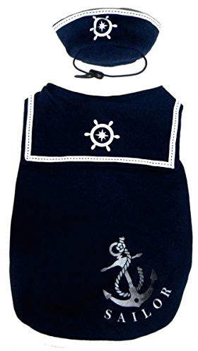 Happy Puppy Navy Blue Sailor Dog Shirt with Hat, Extra-Small
