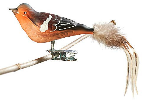 Birds of Glass® Glas-Vogel, Buchfink mit Naturfeder | Glasschmuck Made in Germany aus eigener Herstellung | deko Vogel mit Clip, Glasvogel, echter Lauschaer Christbaumschmuck, für den Innenbereich