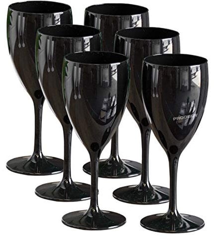 Set of 6 x Modern Gloss Black Polycarbonate 350ml Wine Glasses - Virtually Unbreakable