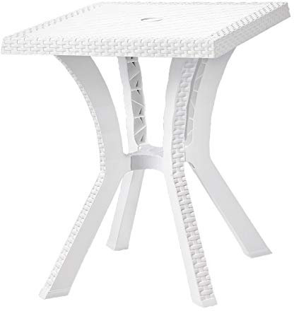 TAVOLO IN RESINA EFFETTO RATTAN GASTONE BIANCO 60X60 ARREDO GIARDINO 004760